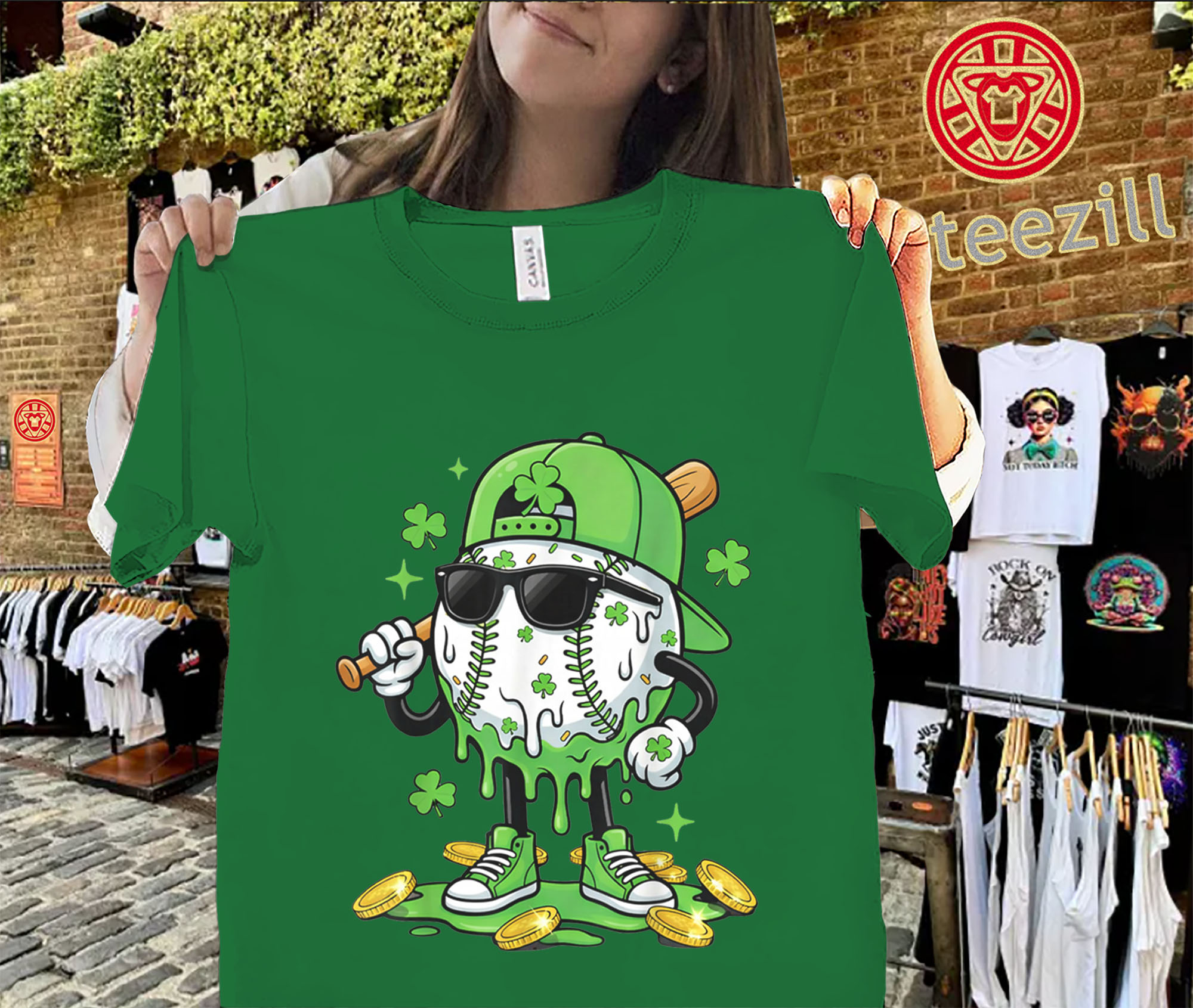 Baseball Drip Ice Cream Youth Shirt – St. Patrick’s Day Baseball Graphic Tee for Boys