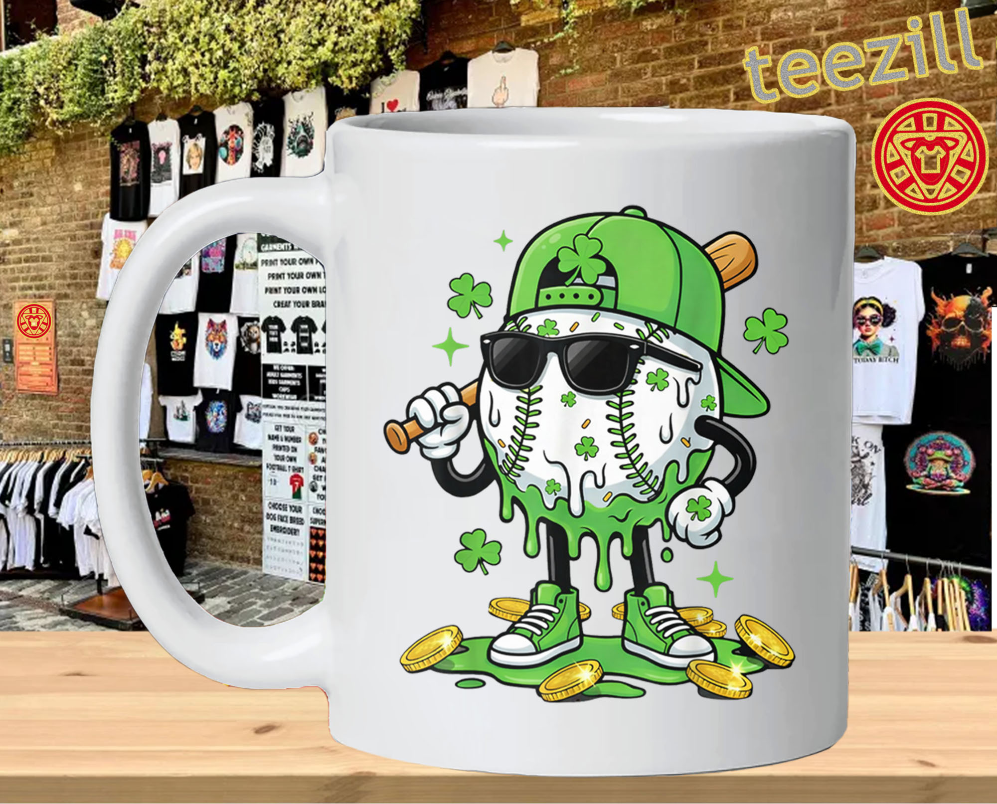 Baseball Drip Ice Cream Youth Shirt – St. Patrick’s Day Baseball Graphic Tee for BoysMug