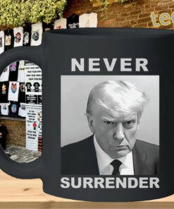 Black White Trump Mugshot Shirt – Never Surrender Graphic Tee Mug Design