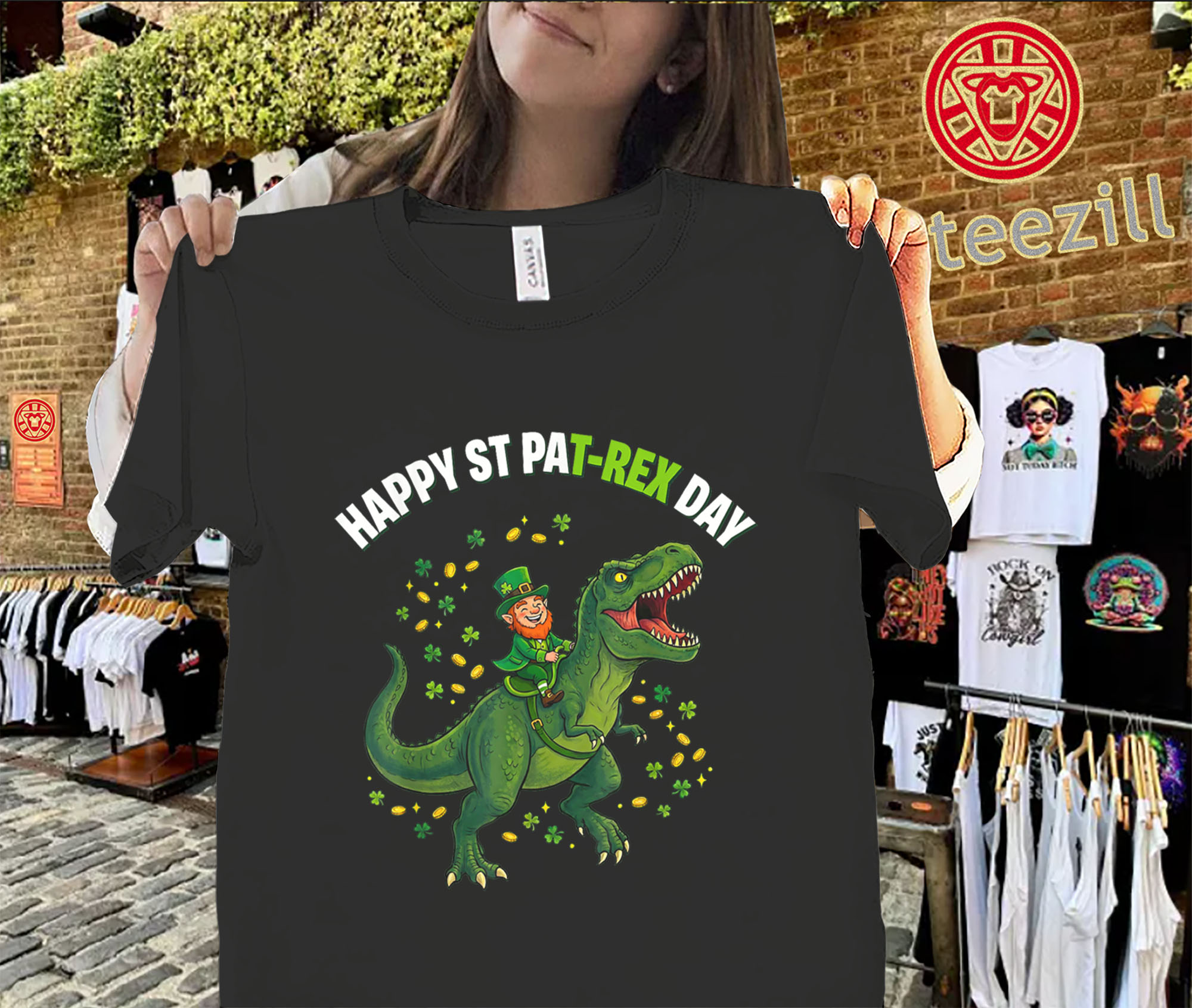 Dino St. Patrick’s Day Kids Shirt – Leprechaun Dinosaur Boys Graphic Tee