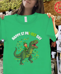 Dino St. Patrick’s Day Kids Shirt – Leprechaun Dinosaur Boys Graphic Tees