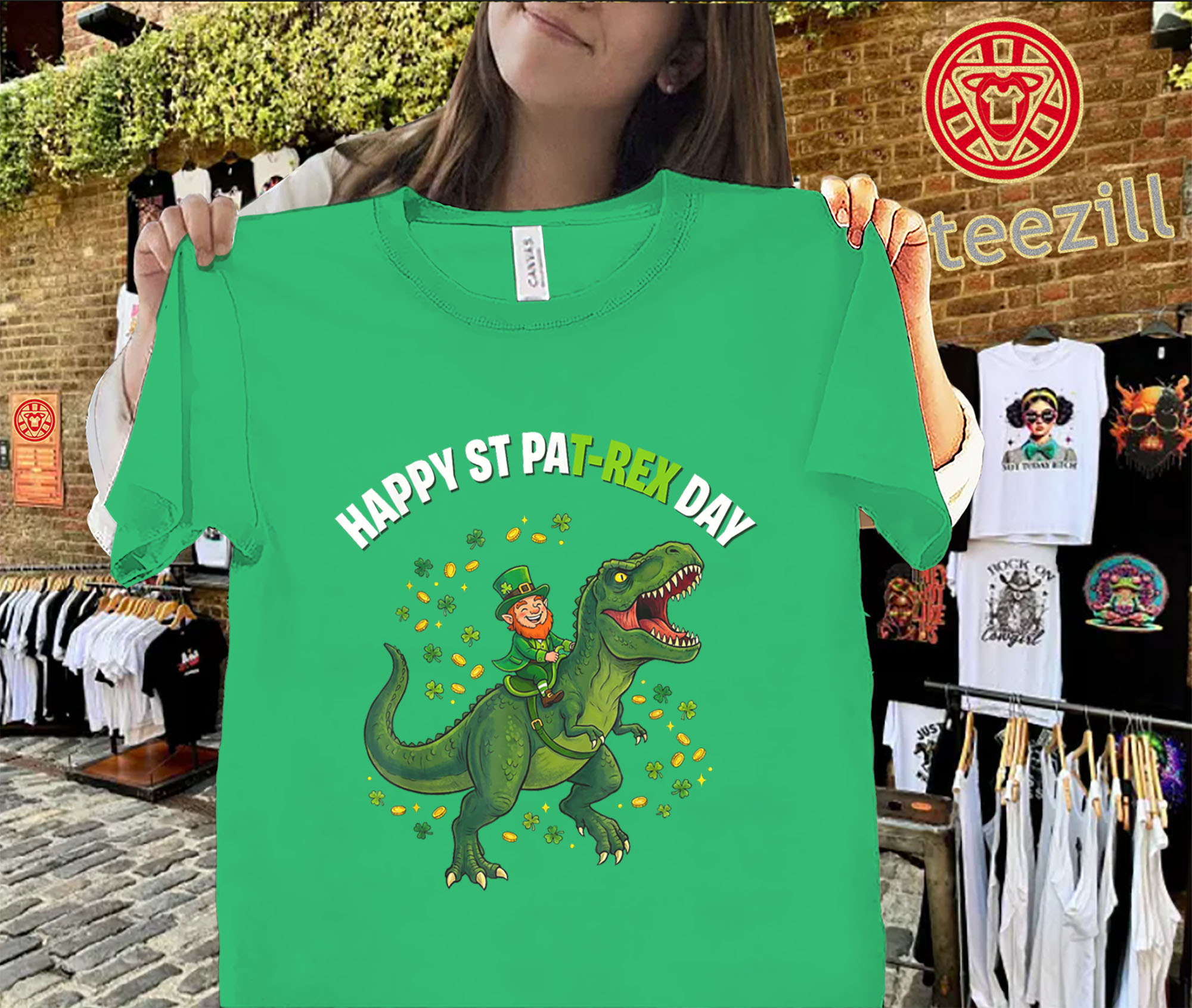 Dino St. Patrick’s Day Kids Shirt – Leprechaun Dinosaur Boys Graphic Tees