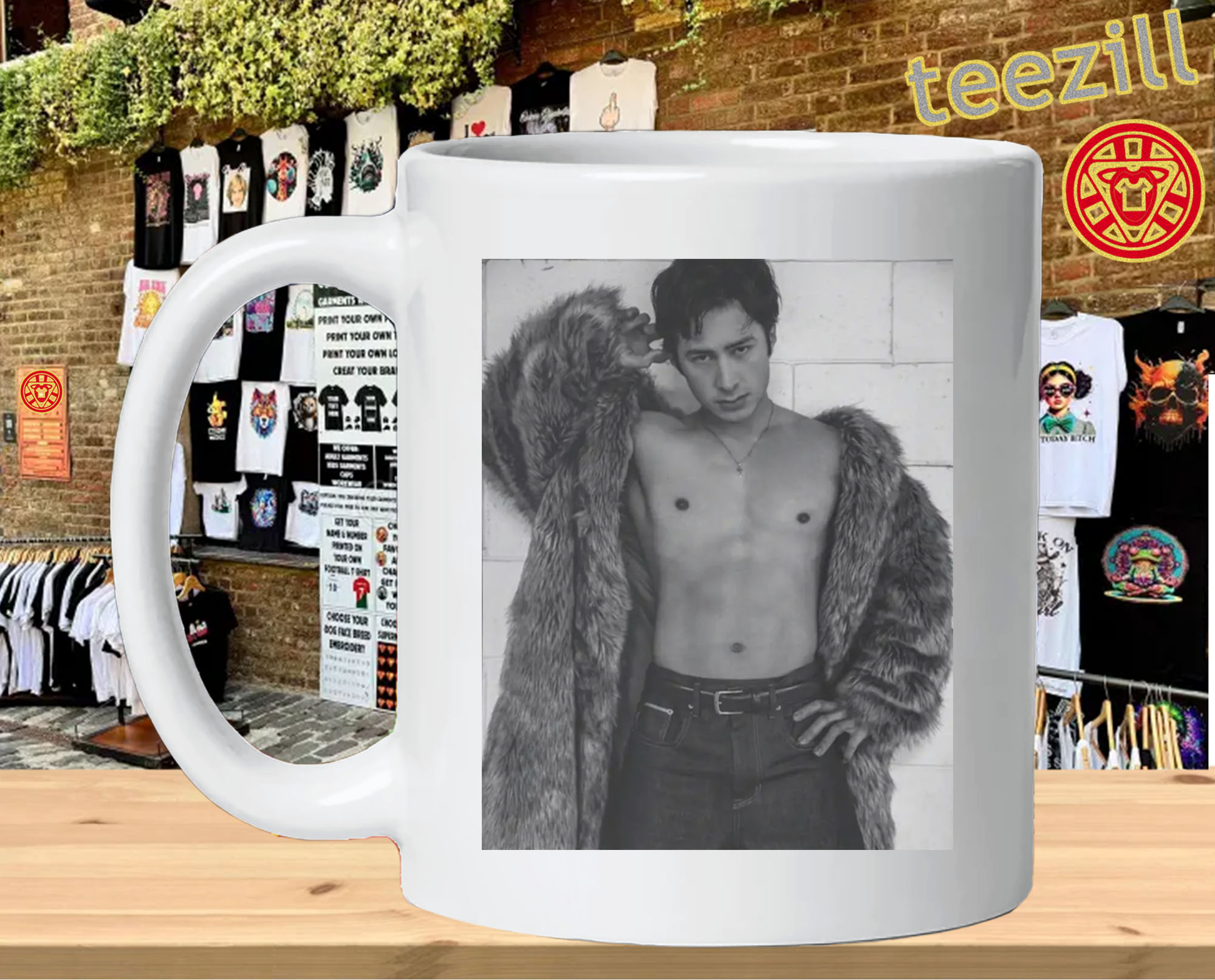 Hudson Williams Fur Coat Black and White Photo Shirt Mug Design