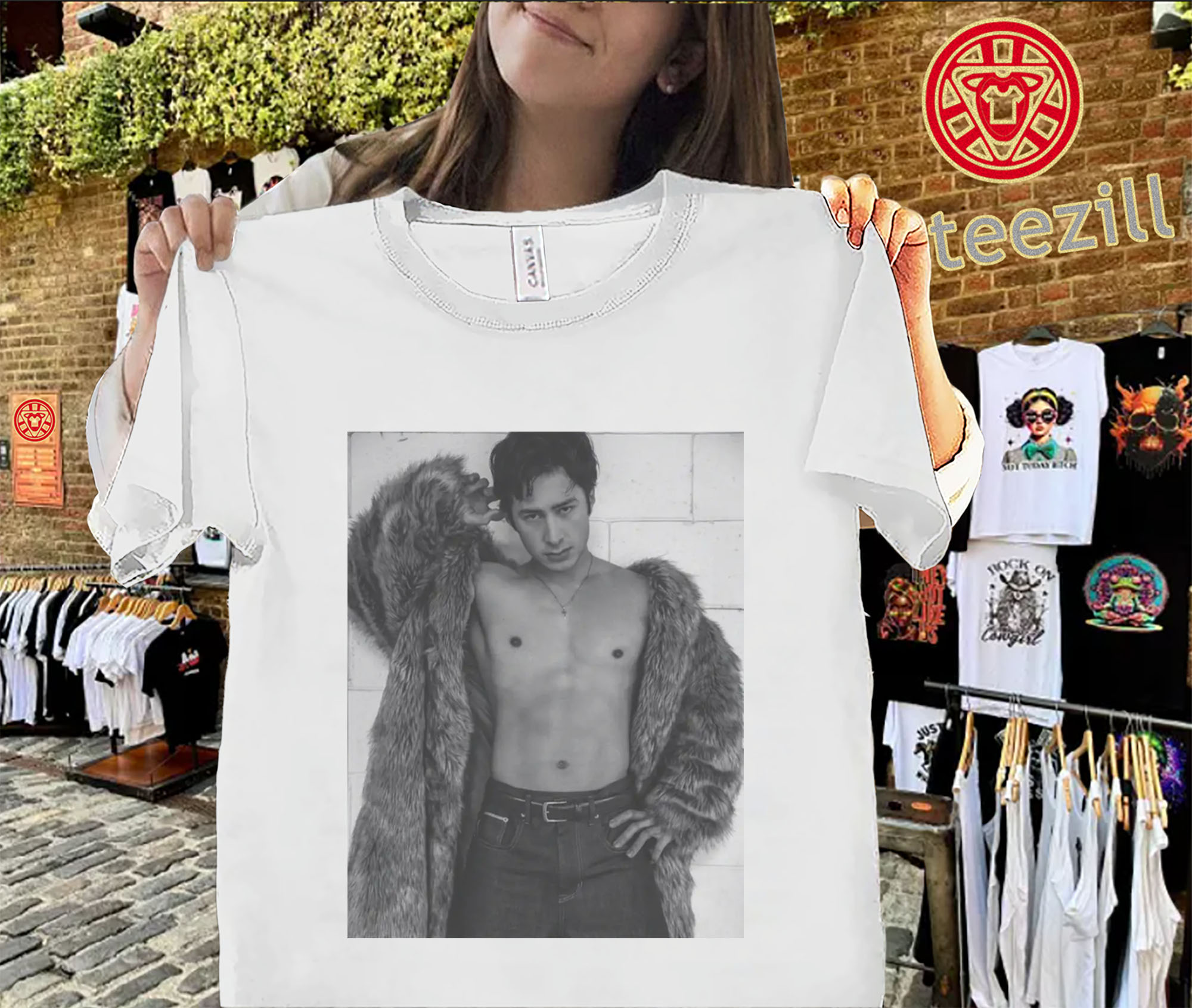 Hudson Williams Fur Coat Black and White Photo Shirt Uniex Shirt