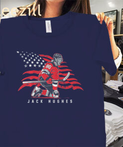 Jack Hughes Stars & Stripes Superstar Pose Shirt - Patriotic Hockey Fan Tee