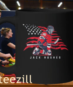 Jack Hughes Stars & Stripes Superstar Pose Shirt - Patriotic Hockey Fan TeeMug