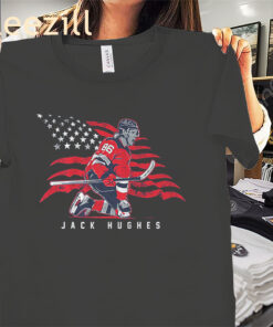 Jack Hughes Stars & Stripes Superstar Pose Shirt - Patriotic Hockey Fan Tees