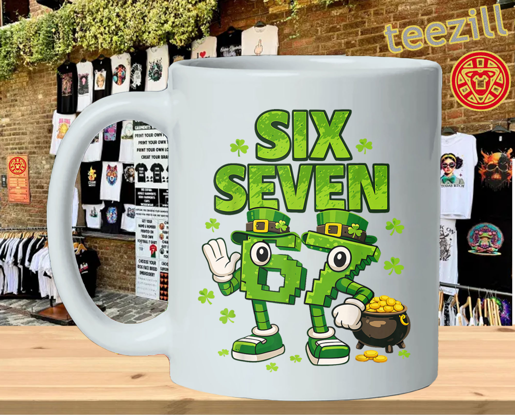 Kids Meme 67 Six Seven St. Patrick’s Day Shirt – Funny Italian Brainrot Graphic TeeMug