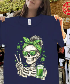 Skull Sunglasses Messy Bun St. Patrick’s Day Shirt – Funny Irish Graphic Tee