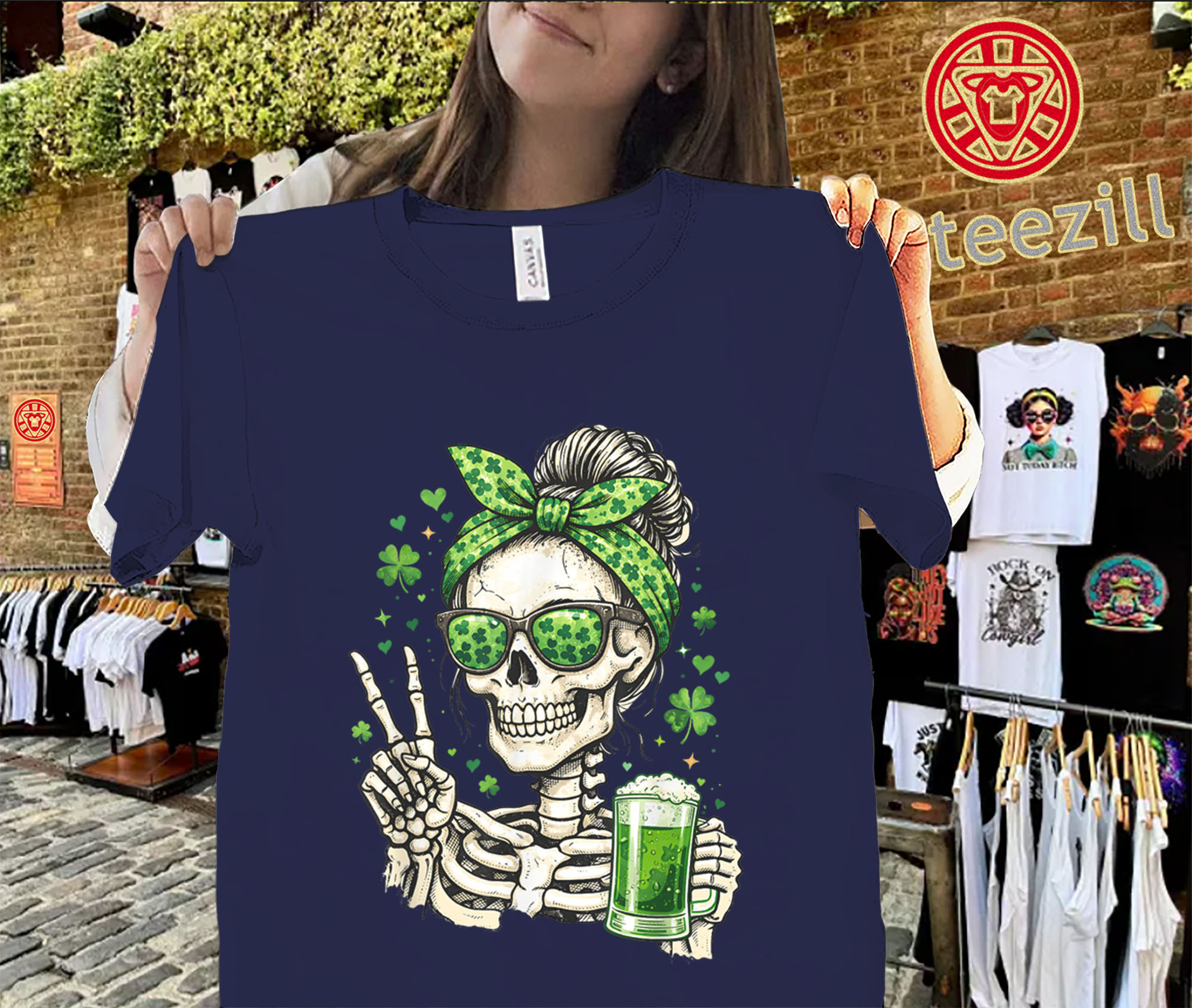 Skull Sunglasses Messy Bun St. Patrick’s Day Shirt – Funny Irish Graphic Tee