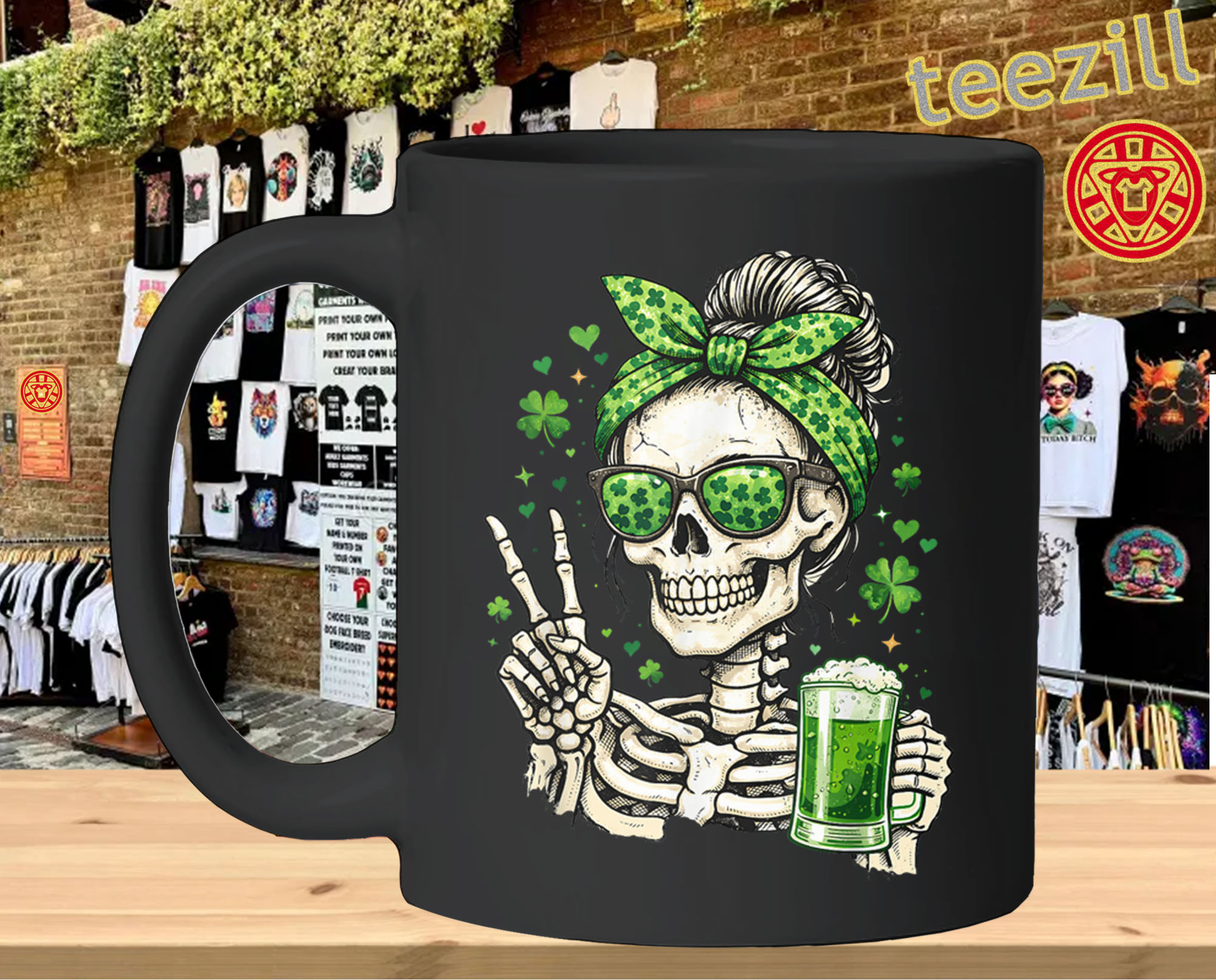 Skull Sunglasses Messy Bun St. Patrick’s Day Shirt – Funny Irish Graphic Tee - Image 3