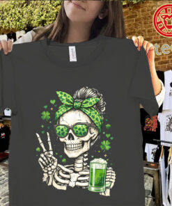 Alternative view of Skull Sunglasses Messy Bun St. Patrick’s Day Shirt – Funny Irish Graphic Tee