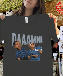 University Blue Daaamn Shirt matching Jordan 14 Black sneaker tee