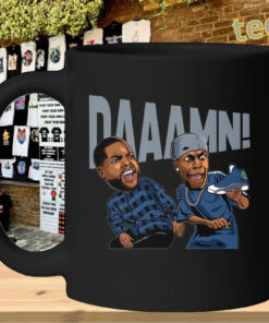 University Blue Daaamn Shirt matching Jordan 14 Black sneaker mug