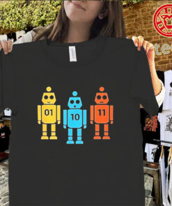 01 10 11 robot shirt funny binary code tech tee