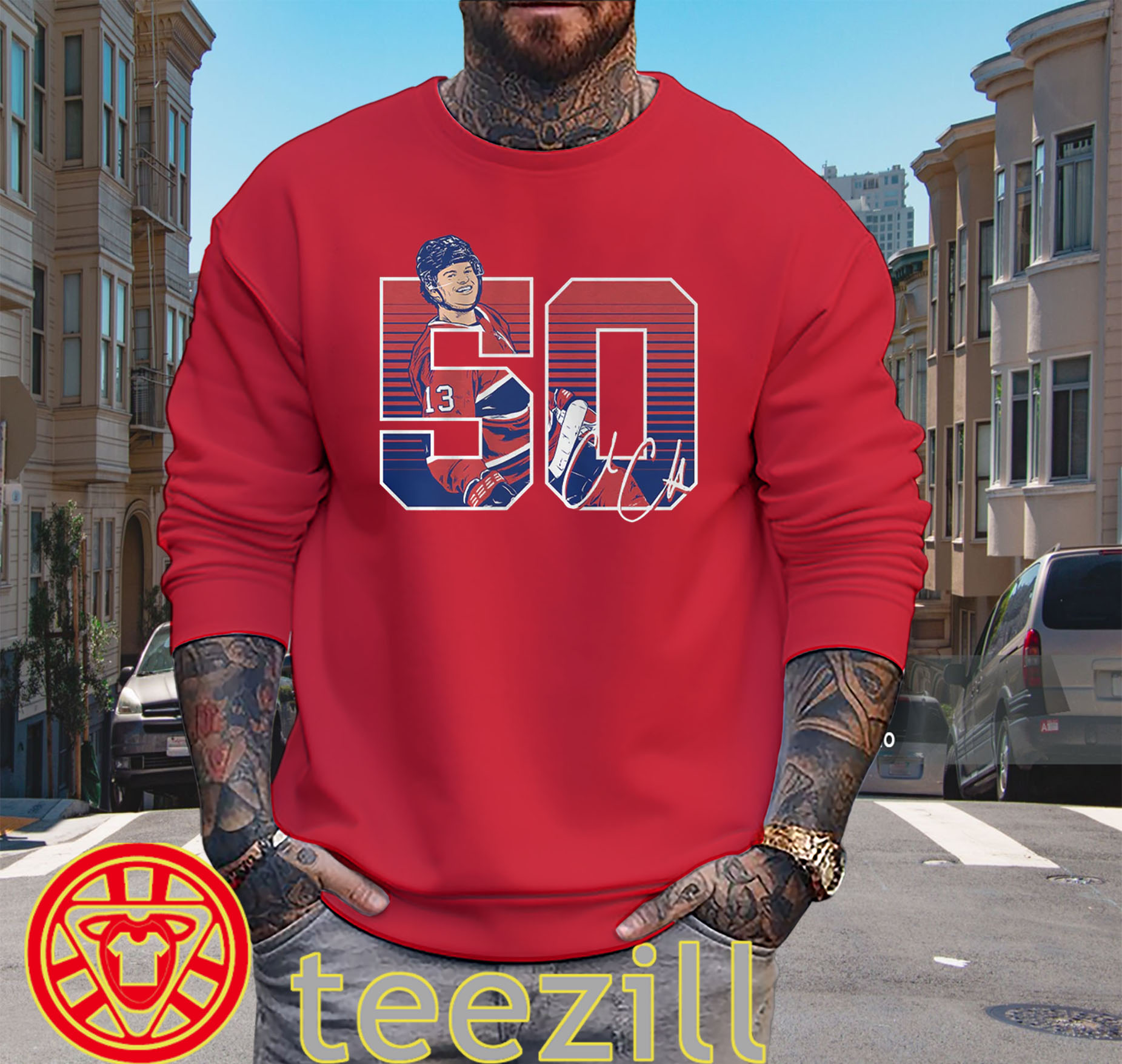 Cole Caufield 50 Goal Shirt - Montreal Hockey Fan Tee Sweater