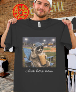 I Live Here Now Shirt – Raccoon Baseball Field Funny Tee