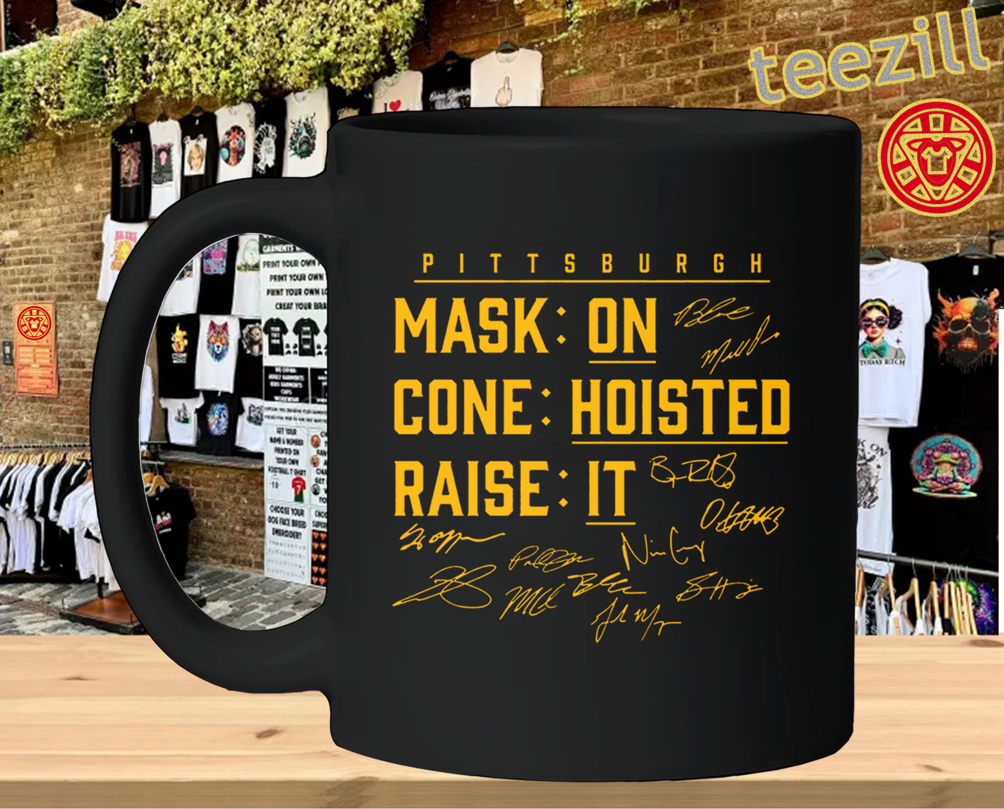Pittsburgh Mask On Cone Hoisted-mug-design