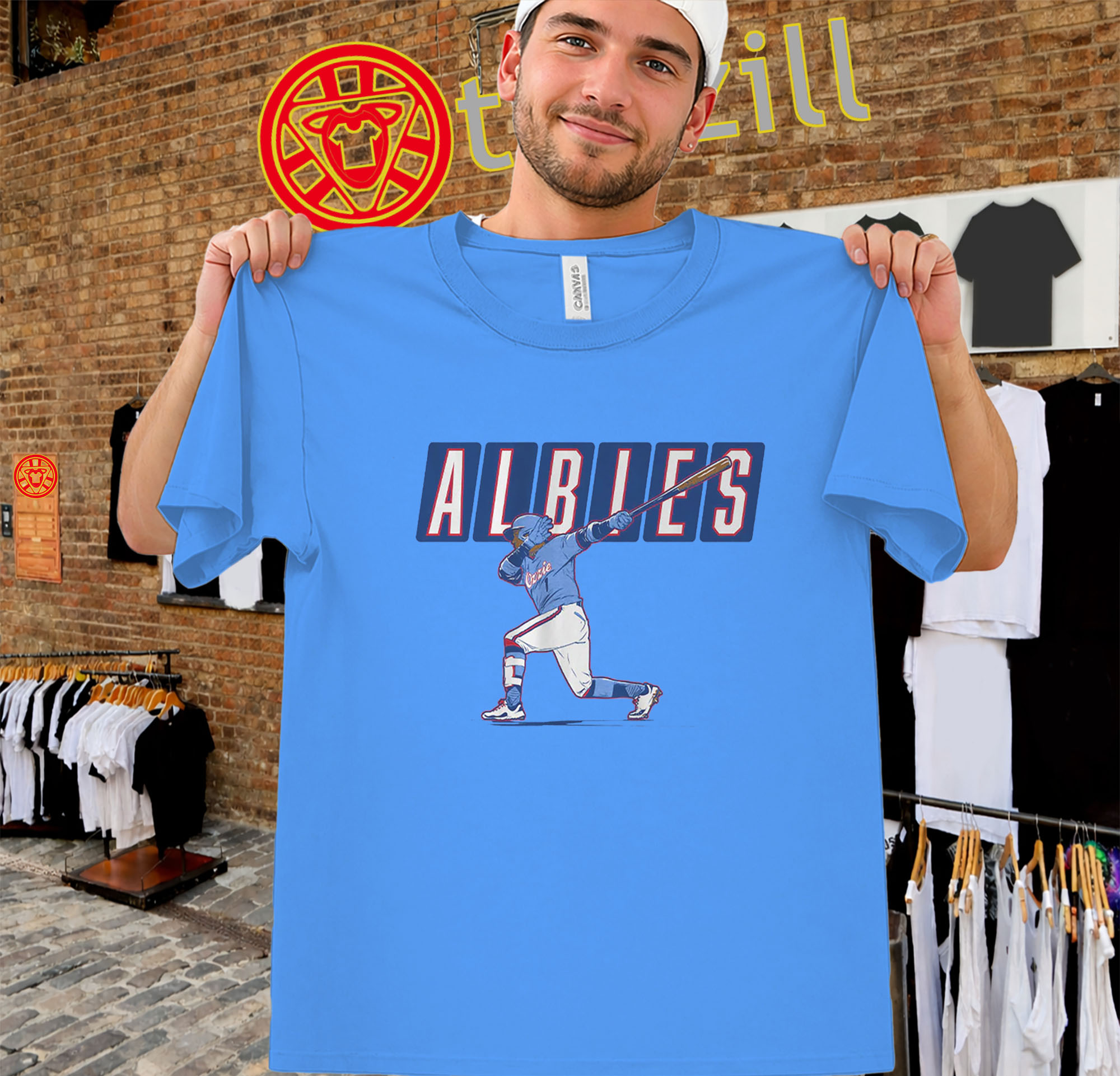 Ozzie Albies Baseball Shirt – ATL Slugger Swing men-unisex