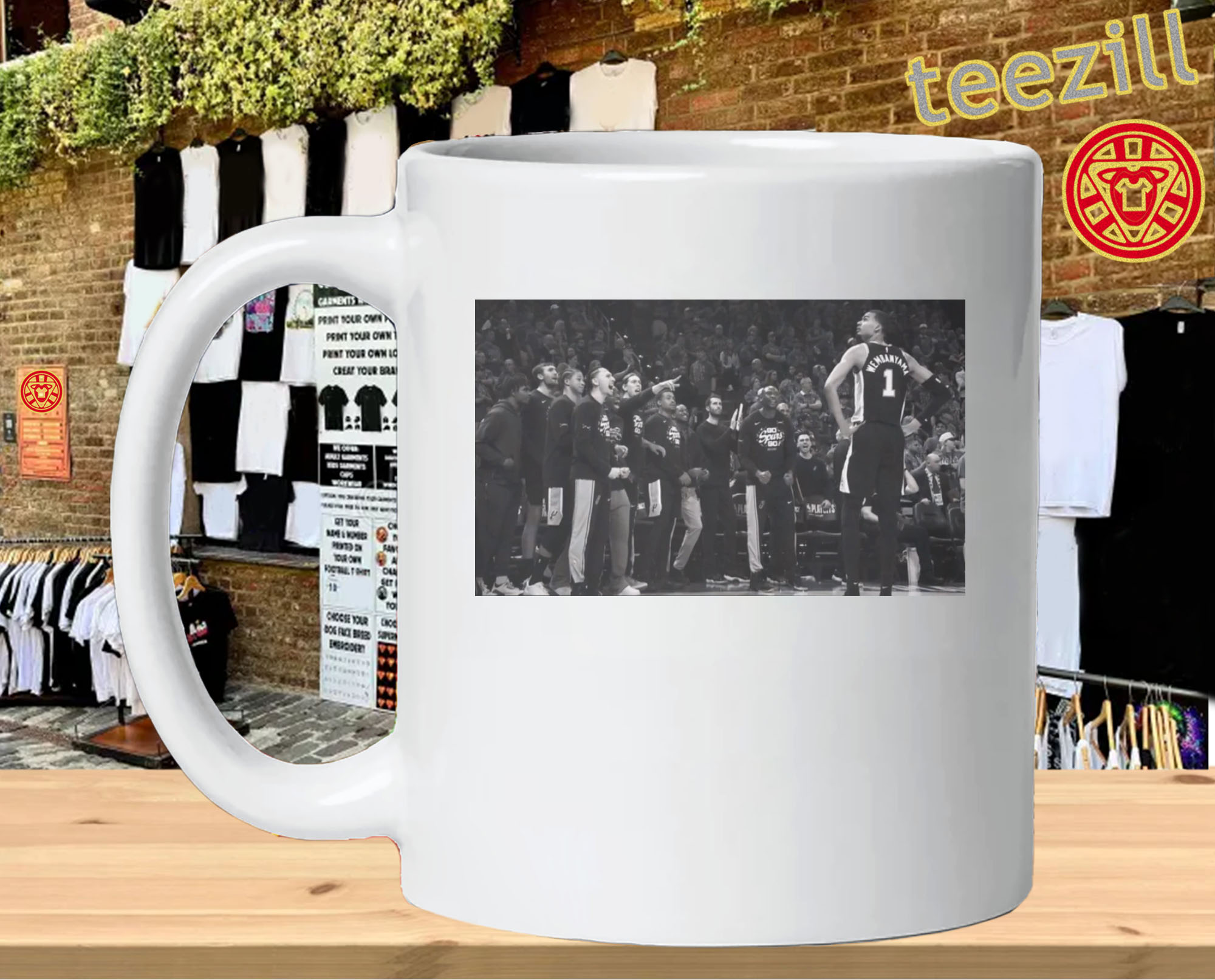 Wembanyama -Spurs Bench Reaction Game 1 mug-design