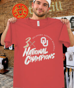 3-Time National Champions Shirt - Oklahoma Sooners Baseball 2026 Tee
