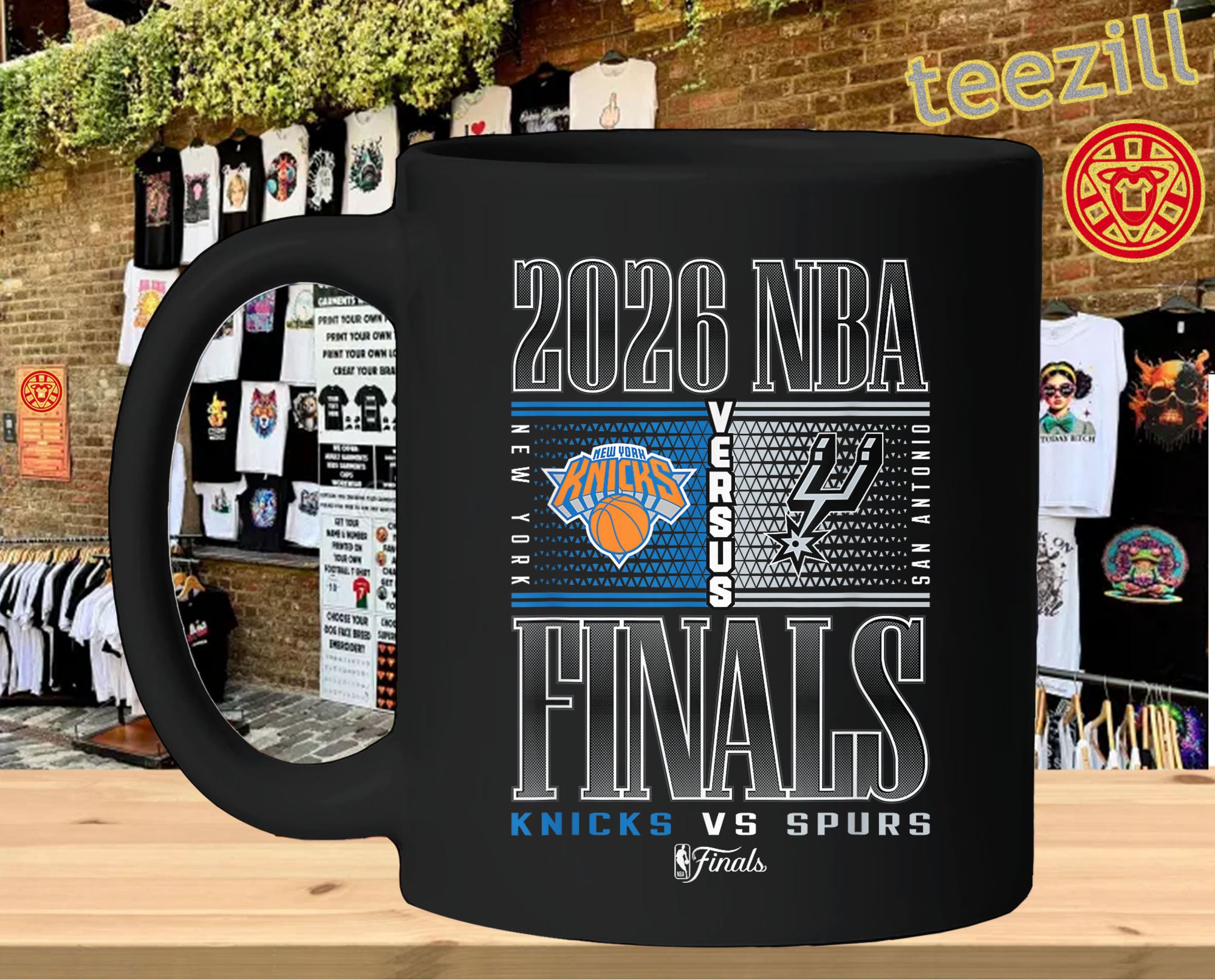 Knicks vs Spurs – 2026 Finals Basketball Matchup mug