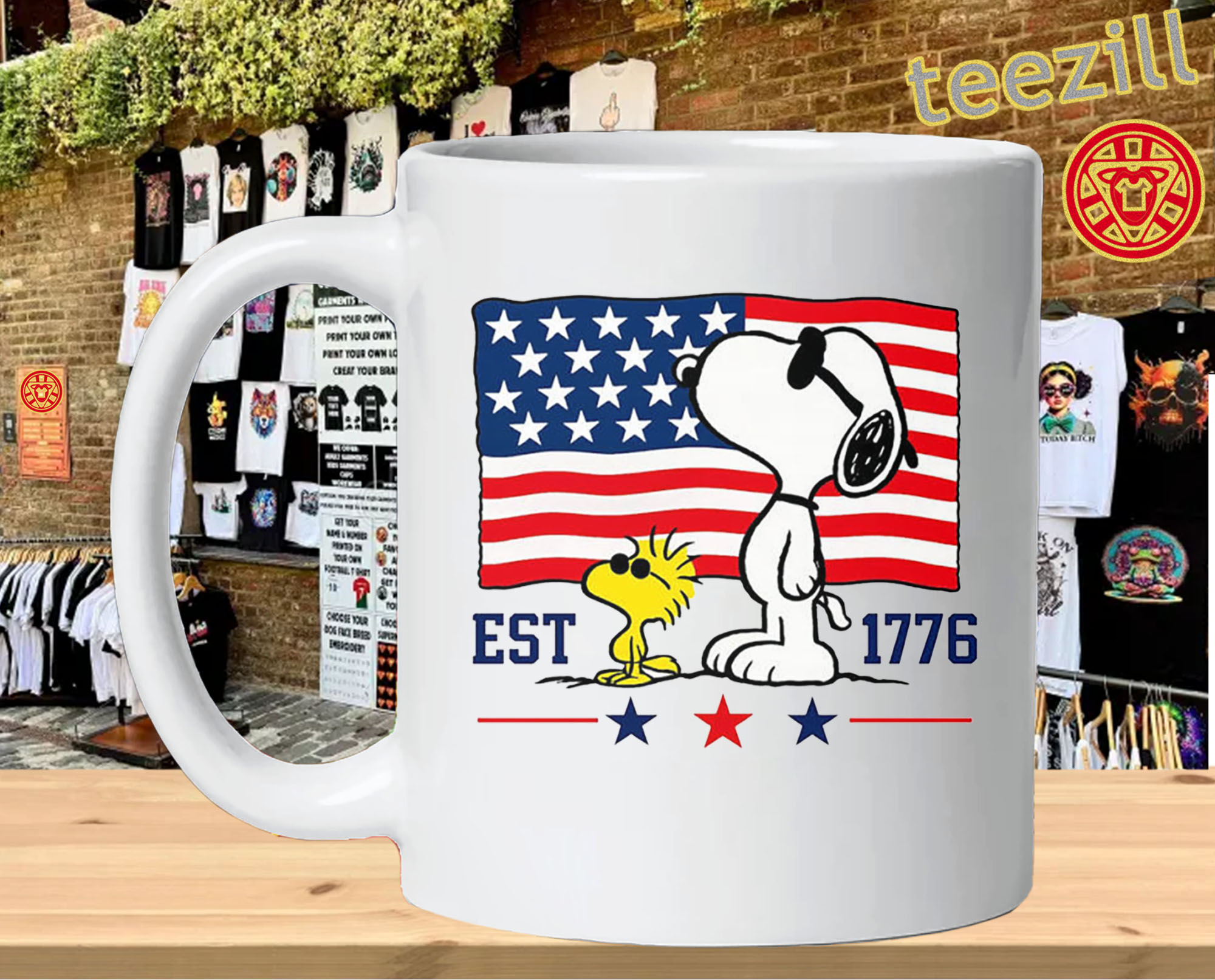 Snoopy 4th of July Shirt - Patriotic EST 1776 American Flag mug