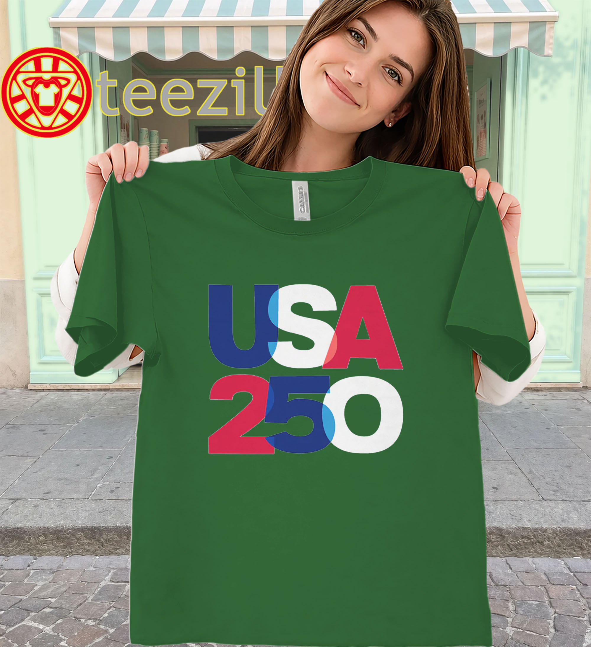 USA 250 Overlay Shirt – Red White Blue Anniversary Tee classic