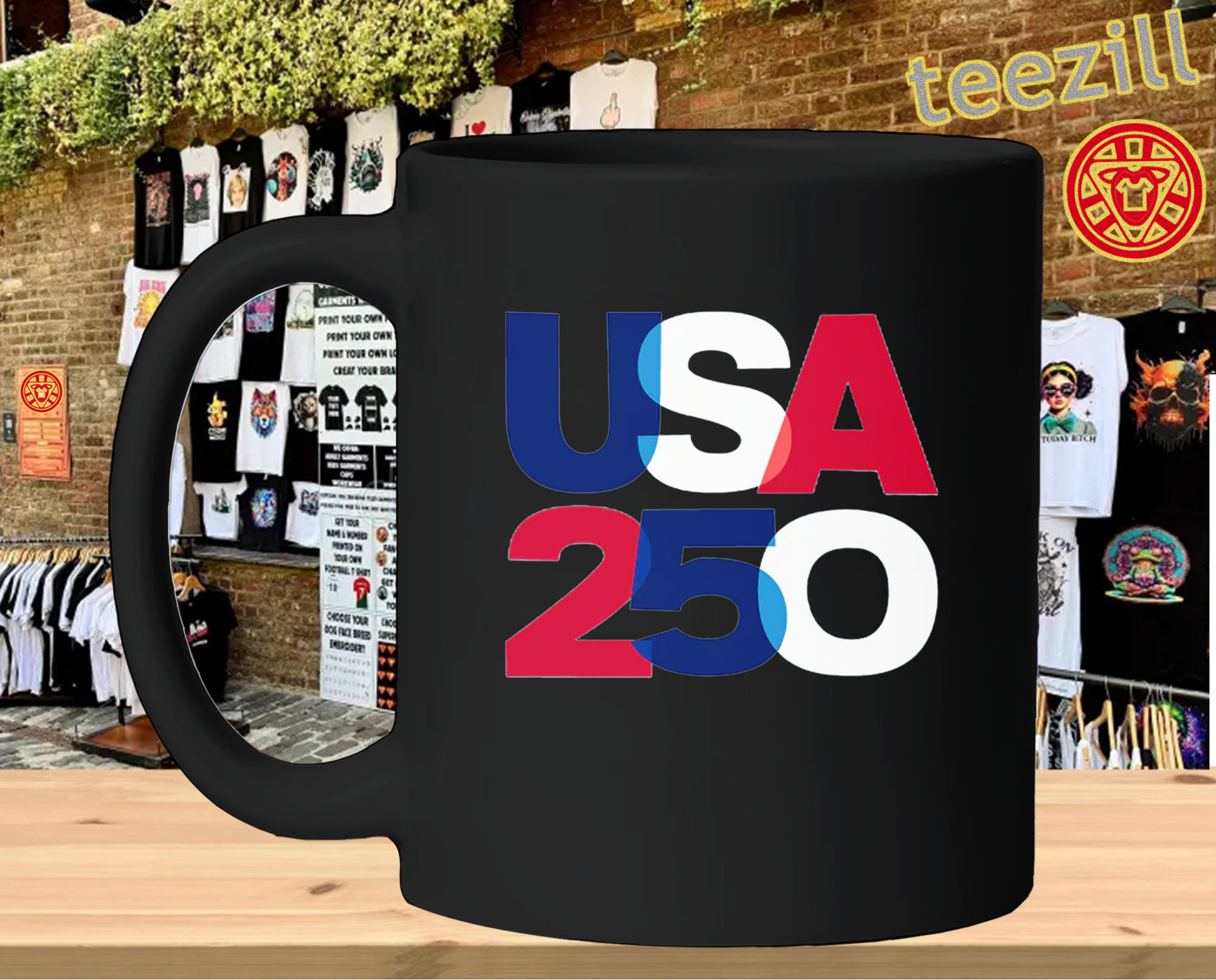 USA 250 Overlay – Red White Blue Anniversary mug
