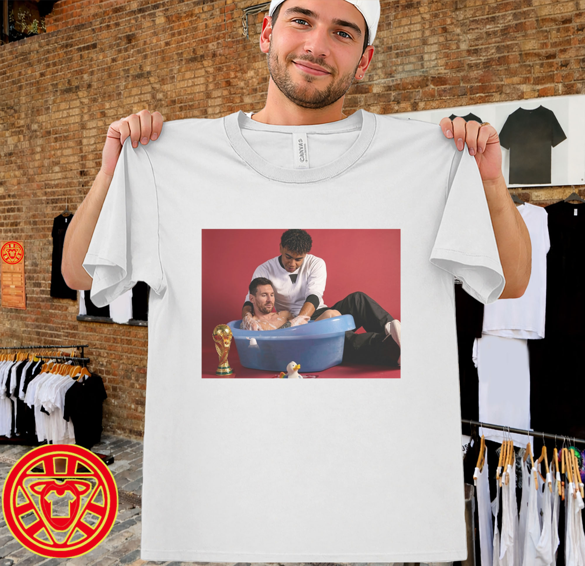Lamine Yamal Bathes Messi Shirt-men-design