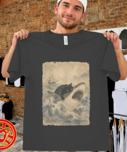 Black Cat Biting Shark Anime men-design