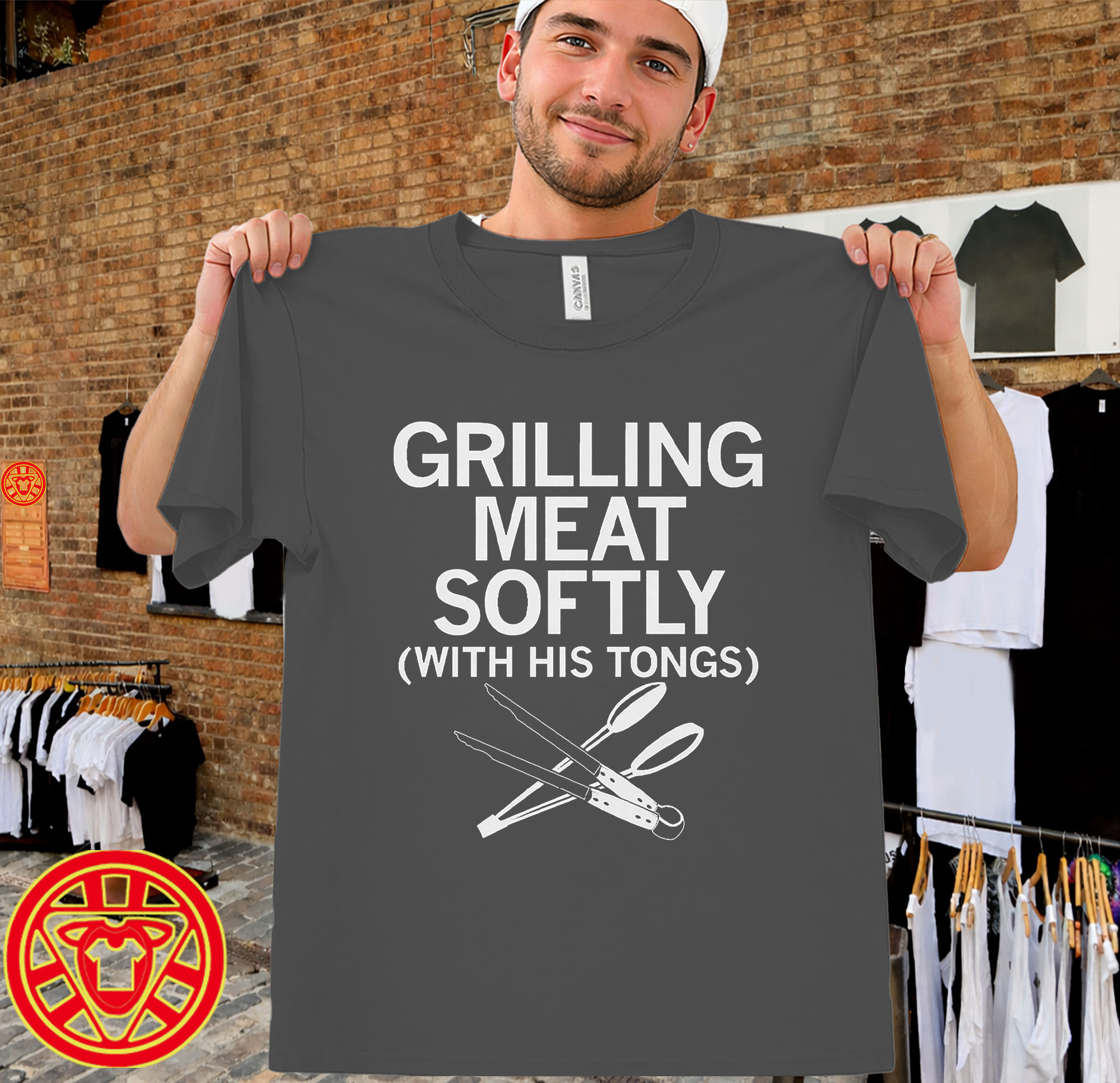 Grilling Meat Softly With His Tongs men-design