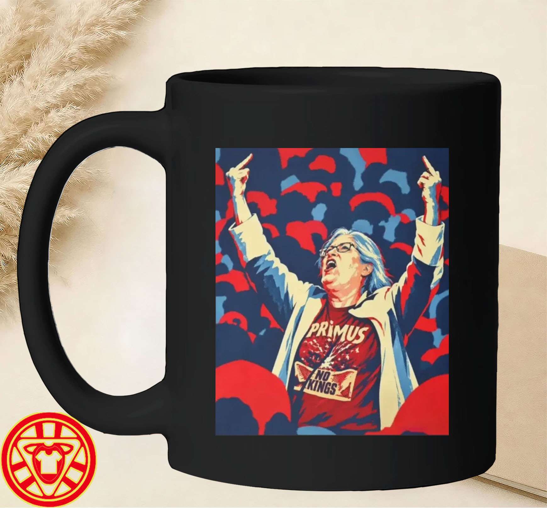 Aunt Sue Primus No Kings Middle Finger mug-design