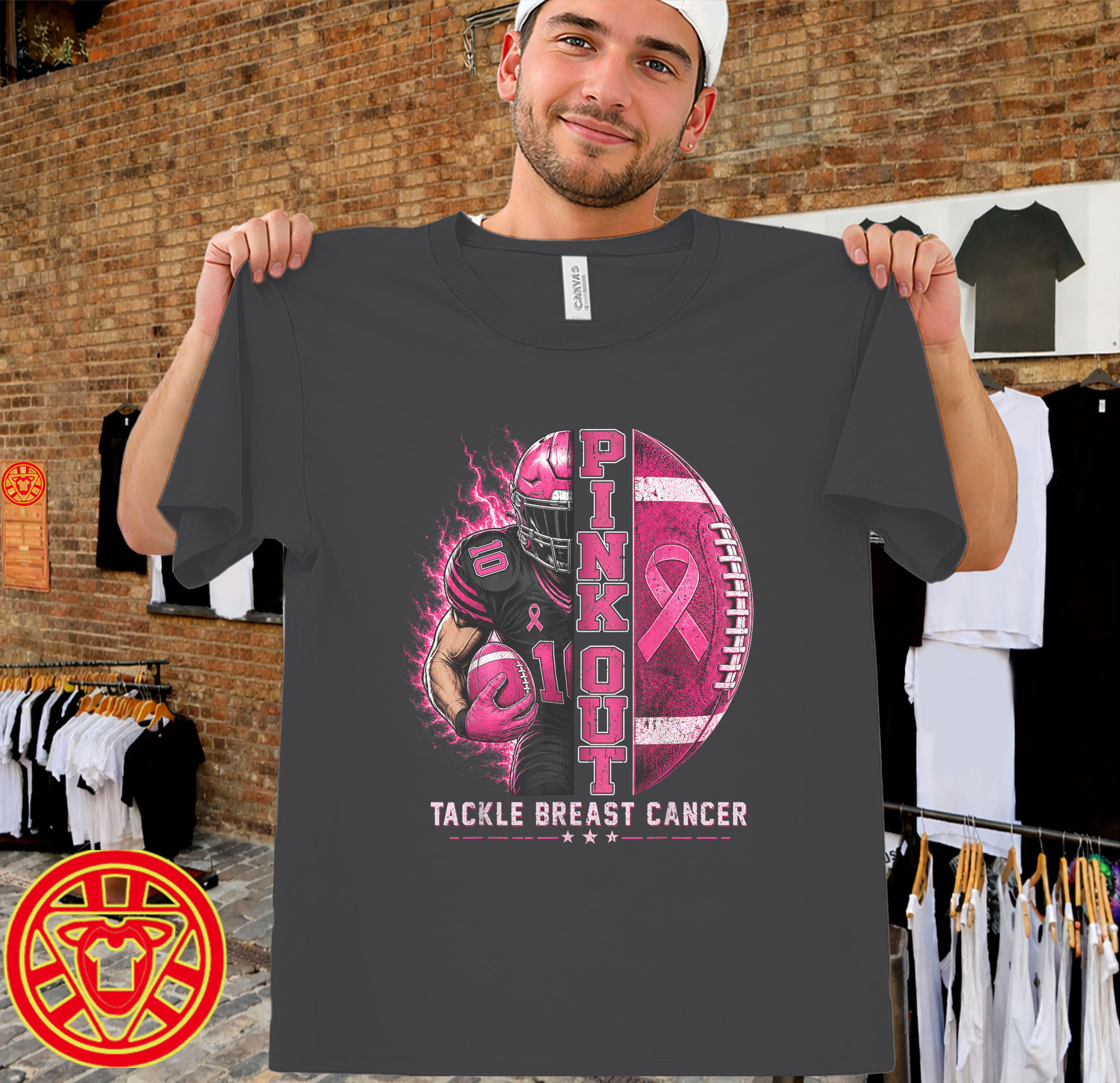 Football Pink Out Tackle Breast Cancer men-design