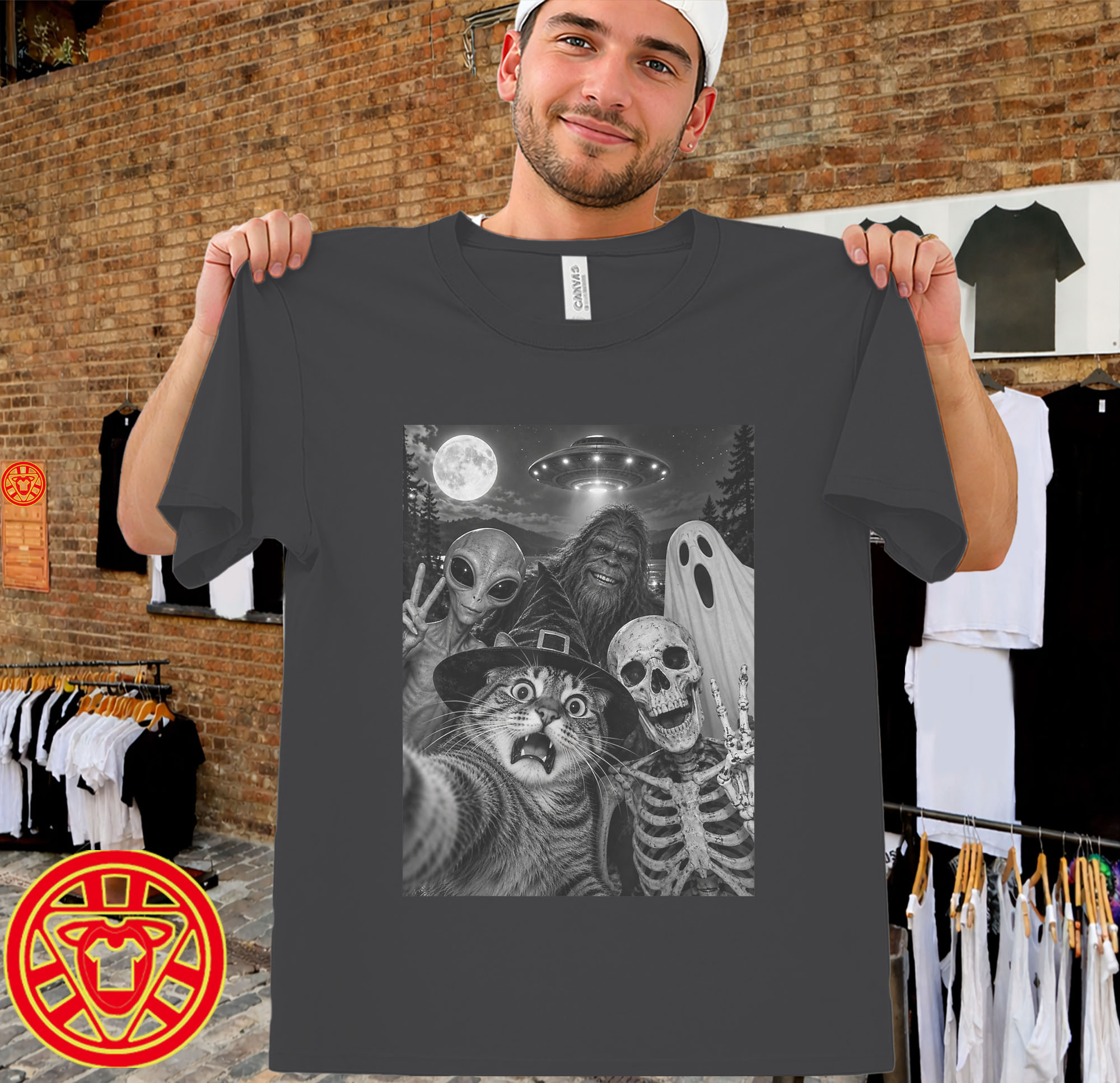 Halloween Cat Selfie Witch Skeleton men-design