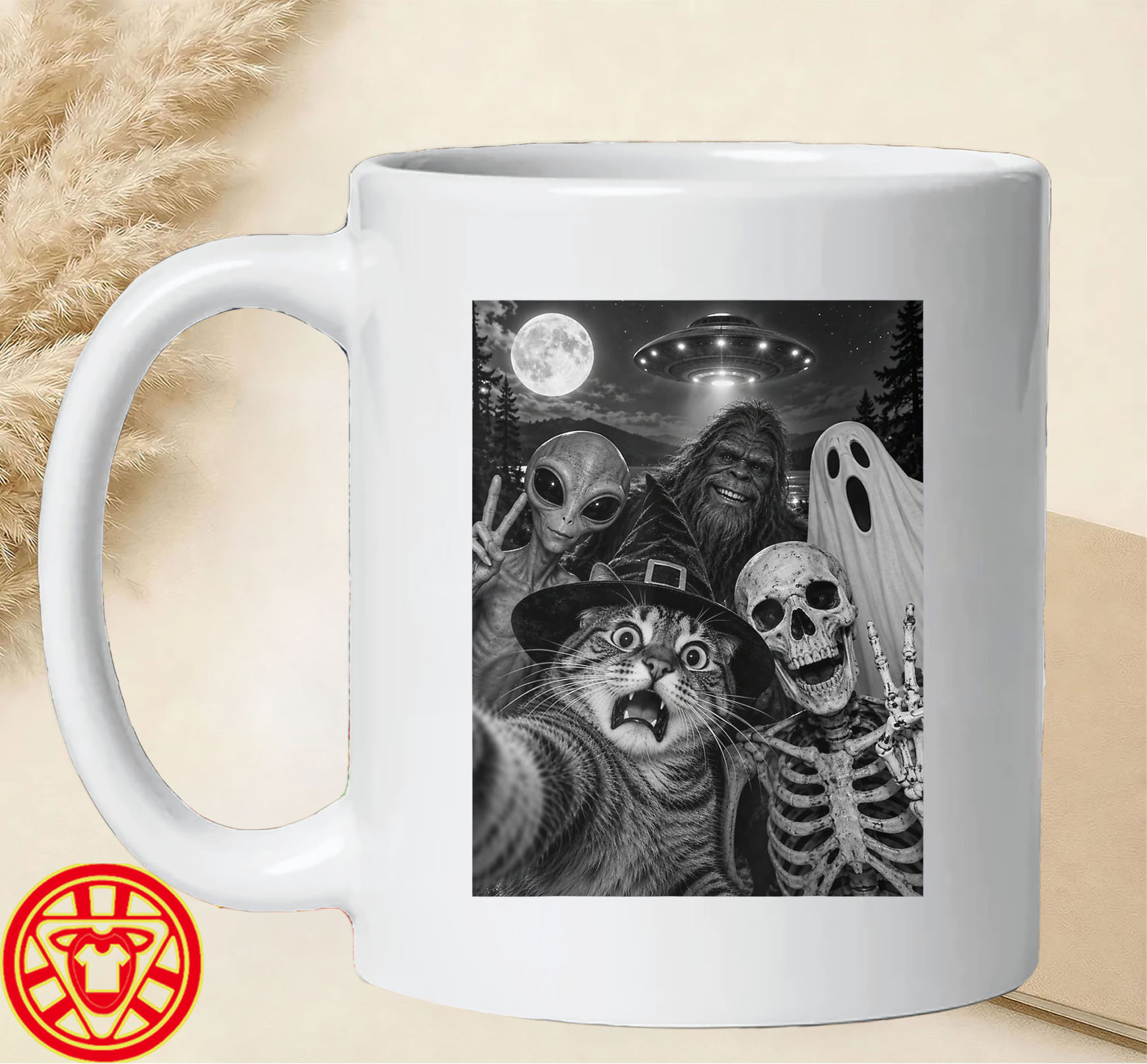 Halloween Cat Selfie Witch Skeleton mug-design